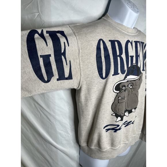 Georgetown University Hoyas Sweatshirt Size M Spell Out Sleeves Distress Vintage - Picture 2 of 13